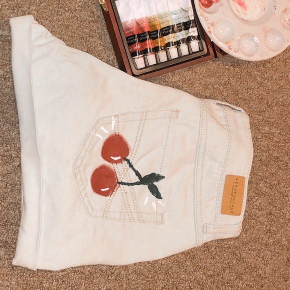 🍒cherry painted jean shorts!! - Picture 2 of 2